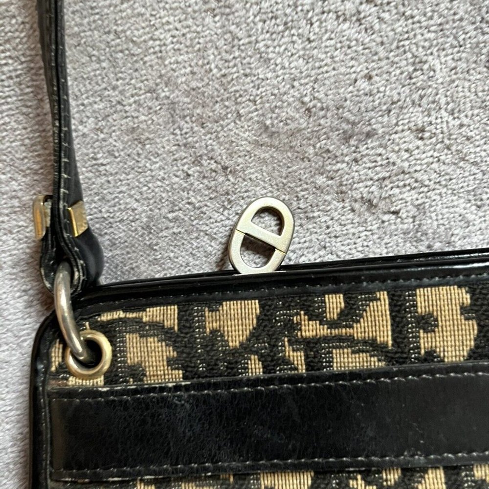 Christian Dior Vintage Trotter Logo Black Leather Shoulder Bag Purse - Picture 9 of 16